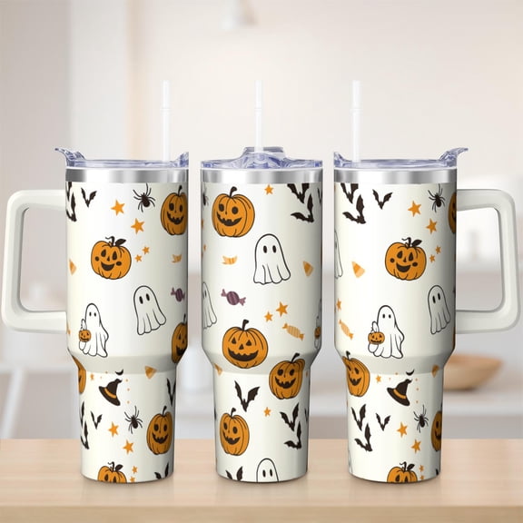 Cute Halloween tumbler 40 oz tumbler with handle and straw 304 stainless steel travel cup coffee mug water bottle suitable as a gifts for women Halloween gift men gift