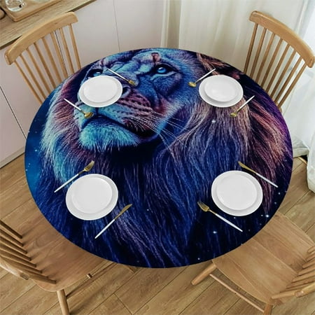 

PALNKART Lion Stars Night Sky Round Tablecloth Stain-Resistant Washable 31 -35