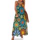 thumbnail image 1 of Vestido largo retro con flores, amarillo, azul y floral, sexy, con escote en V, estilo bohemio, con tirantes, estético, de gran tamaño, 1 of 7