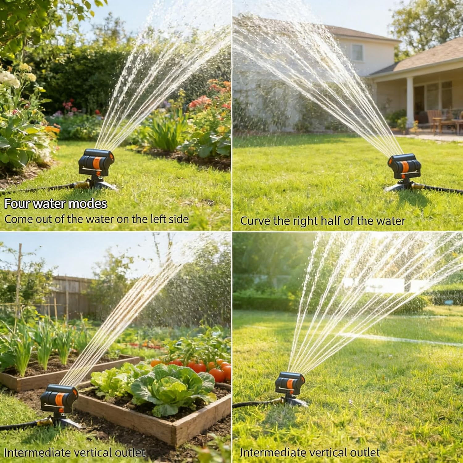Garden Lawn Sprinkler,Upgraded Adjustable Oscillating Sprinkler,16 Mini Turbine,4 Spray Modes,Wide Area Coverage,Heavy-Duty Triangular Bracket Compatible for Vegetable Plots Flower Beds Yard Watering