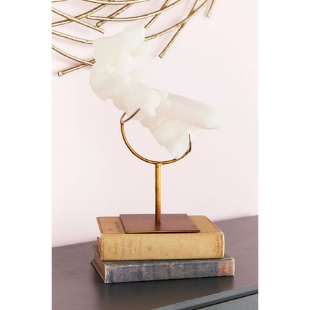 Metallic Wall Sculpture - CosmoLiving Tall Faux White Quartz Crystal Sculpture with Metallic Gold Stand | 9” x 13”