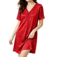 thumbnail image 2 of ZyeKqe Nightgown with Bulit in Bras for Women Lace V Neck Short Sleeve Tie Front Casual Comfy Loungewear Mini Dress, 2 of 7