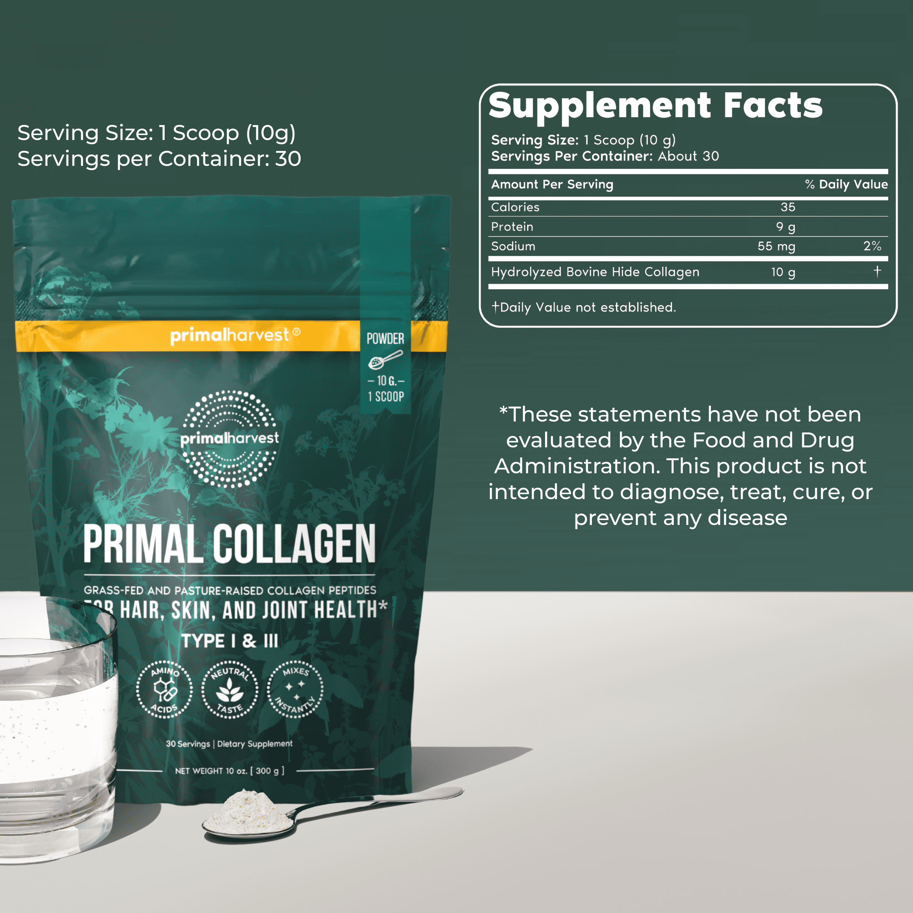 Primal Harvest, Collagen Powder, Hydrolyzed, 30 Servings