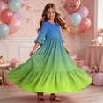 thumbnail image 6 of ITSAME Girls A-Line Dress Gradient Print Crew Neck Flowy Ruffle 3/4 Sleeve Summer Casual A-Line Dress Green Size 10, 6 of 7