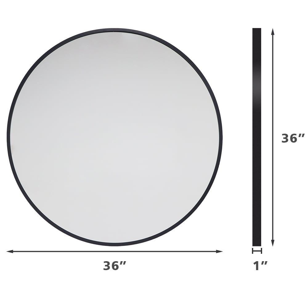 Abble 36" Wall Mirror Round Vanity Mirror Aluminium Framed Circle Bathroom Mirror Modern Wall Mirror, Black