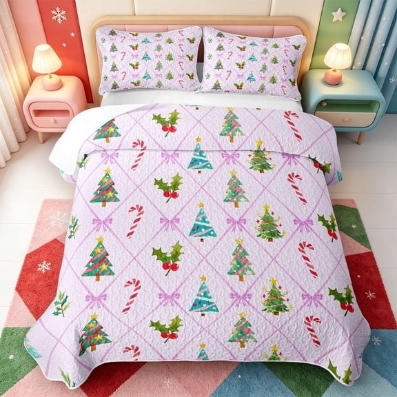 Manfei Cartoon Animals Quilt Full,Christmas Winter Festive Full Bedspread Sets,3-Piece,1 Coverlet and 2 Pillowcases