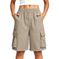 thumbnail image 6 of Cagogo Women Plus Size Cargo Bermuda Shorts Elastic Waist Pants with Pockets Casual Loose Fit Active Summer Workout Beach Lounge Travel Shorts, Beige XL, 6 of 9