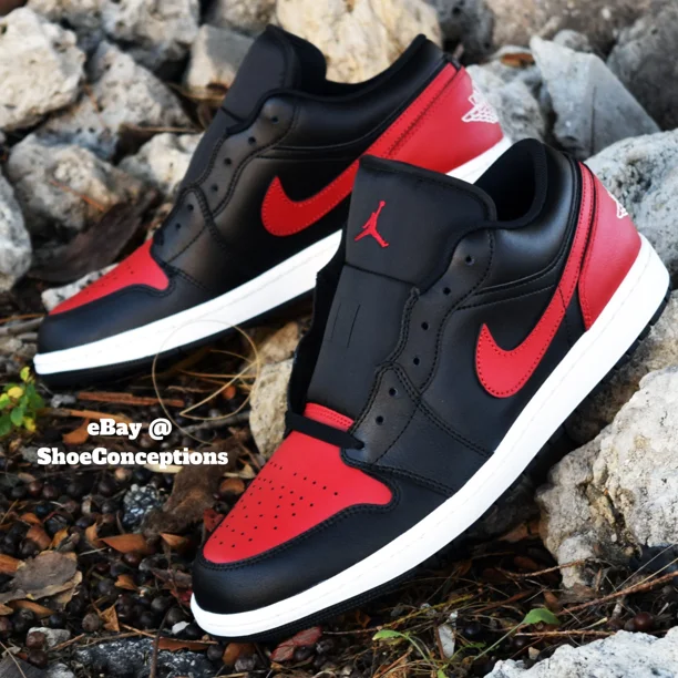 N I-K-E A i r-Jor-dan 1 Low Shoes Black Varsity Red White 553558-067 Men's & GS Sizes