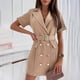 thumbnail image 2 of Vestido corto liso con botones de manga corta y cuello vuelto con cuello en V para mujer Fridja bnh7188, 2 of 9