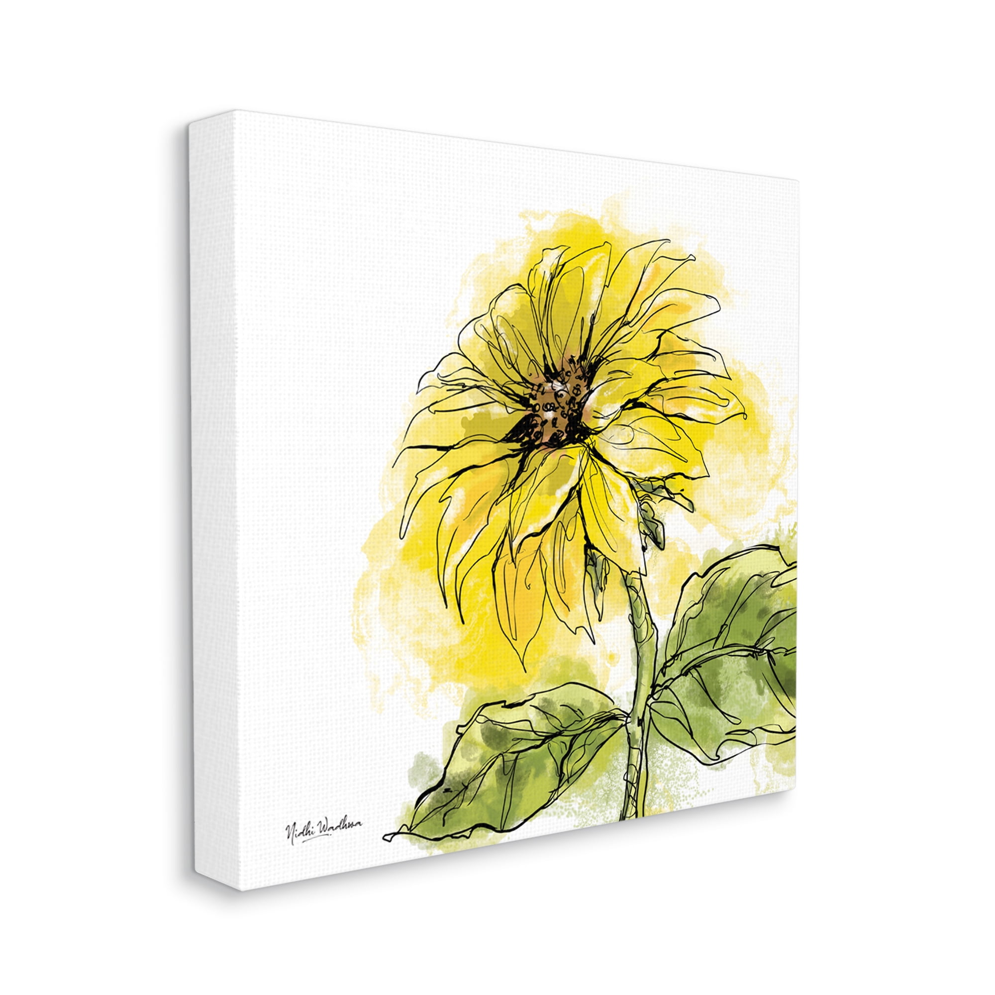 Stupell Industries Modern Splash Sunflower Botanical & Floral Painting Gallery Wrapped Canvas Print Wall Art, 24 x 24