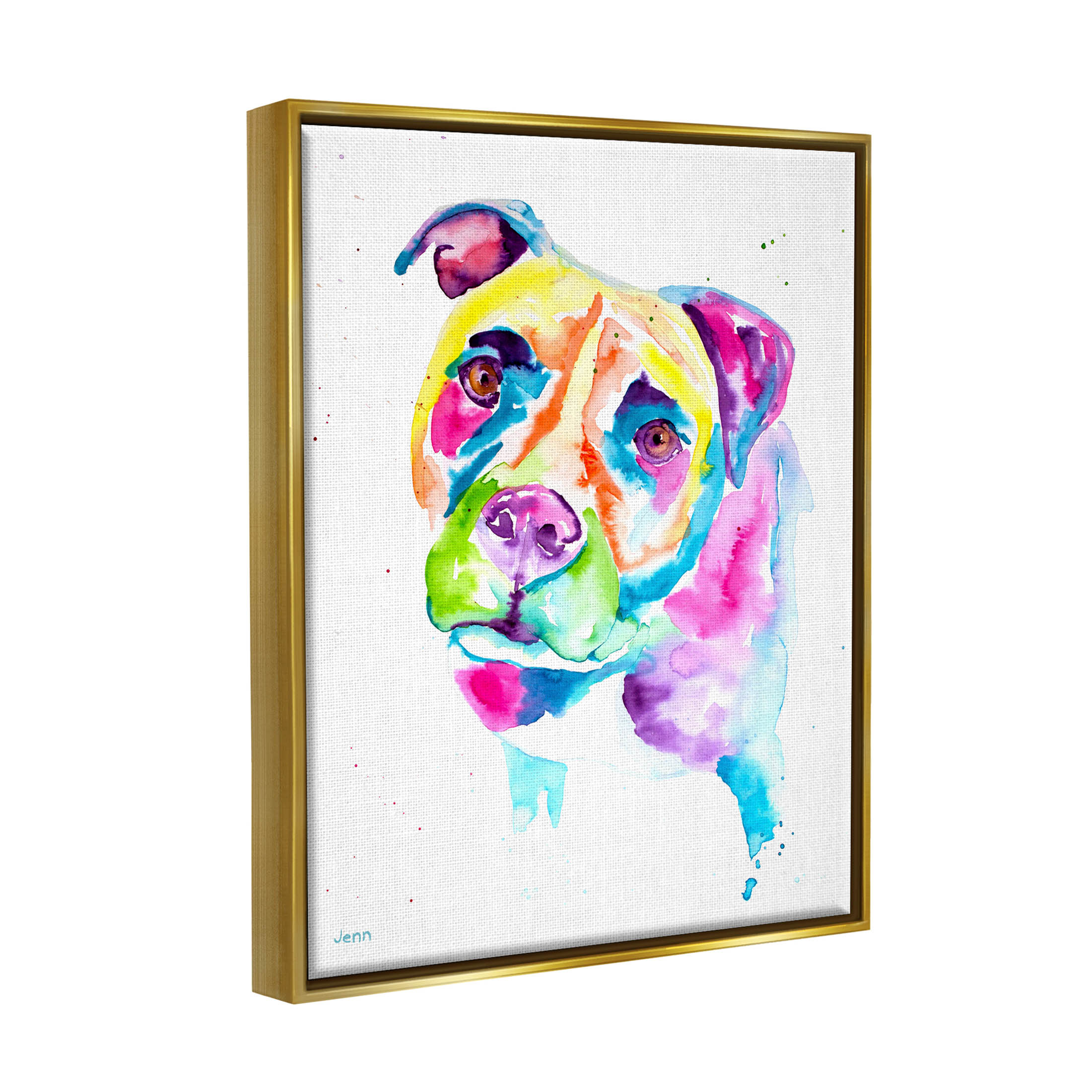 Pit Bull Casual Watercolor Style Animals & Insects Graphic Art Metallic Gold Framed Art Print Wall Art