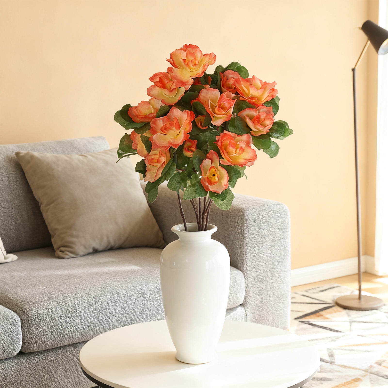 Artificial Fake Flowers for Outdoors Spring Outside Decoration, 1 Bundles Silk Azalea Faux Plants UV Resistant Realistic Outdoor Flowers for Planter Porch Patio Garden Walkways Home, Orange