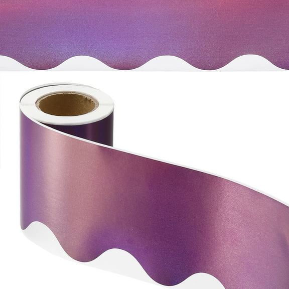 Uxcell Iridescent Bulletin Board Border, 65.5 Feet Poster Chalkboard Cork Decoration Trim Scalloped Borders Wall Decor for Classroom Office Locker, Purple