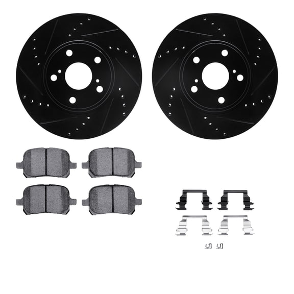 Dynamic Friction Company Front Brake Rotors-Drilled and Slotted-Black with 5000 Advanced Brake Pads includes Hardware 8512-76113
