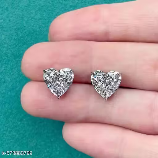 925 Sterling Silver Lab-Grown Diamond Heart Shape Solitaire Stud Earrings
