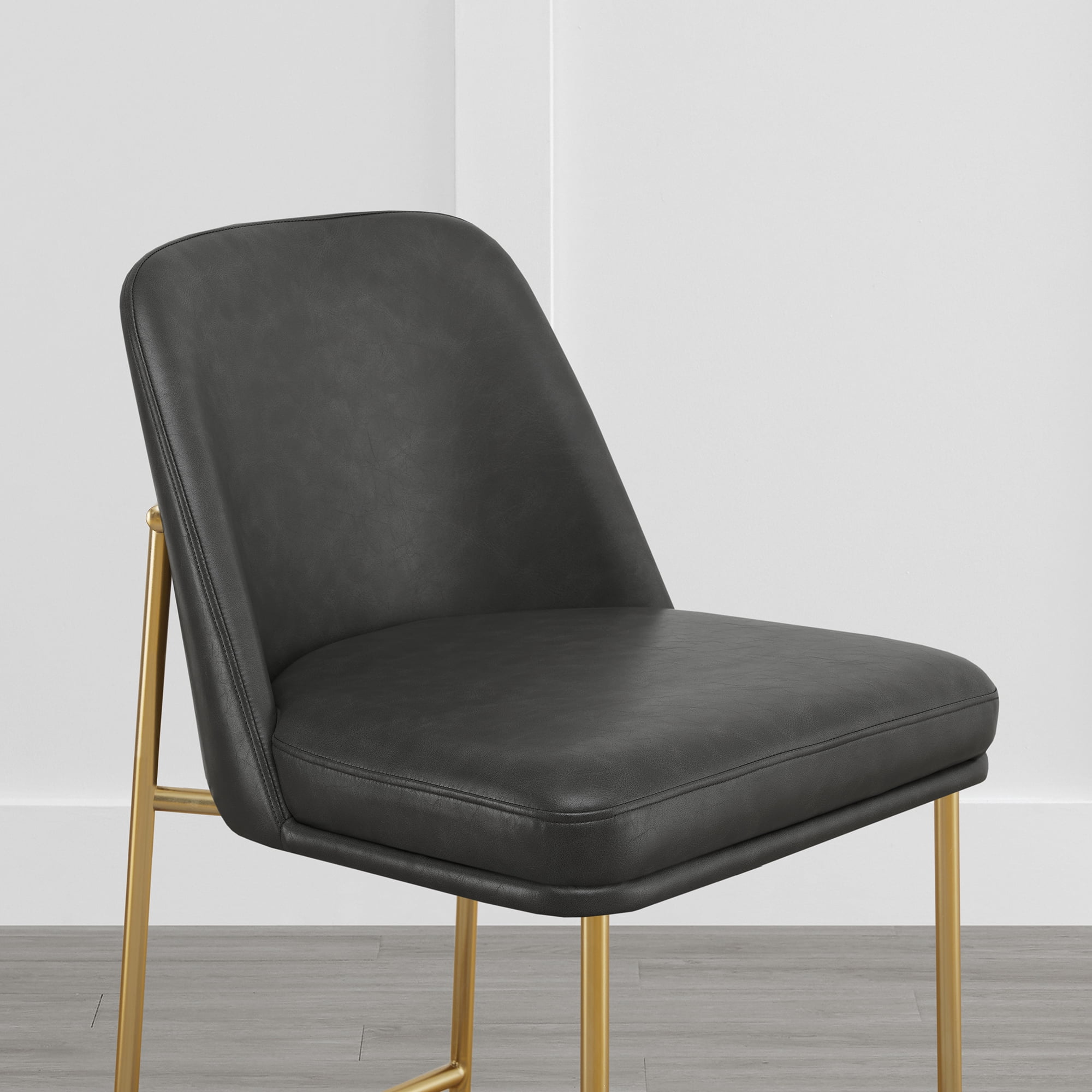 Spruce & Spring Modern 27-Inch Contemporary Counter Stool Set with Upholstered Seat and Metal Frame Set of 2, Retro Grey Faux Leather