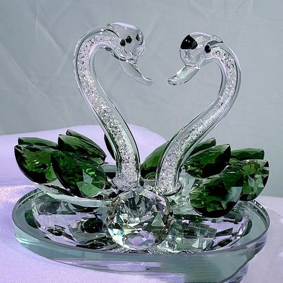 Crystal Swan Figurine, Couple Lover Swan Statues，Paperweight Table Centerpiece Ornament, Wedding Home Office Tabletop Decor Valentine's Day（Green）