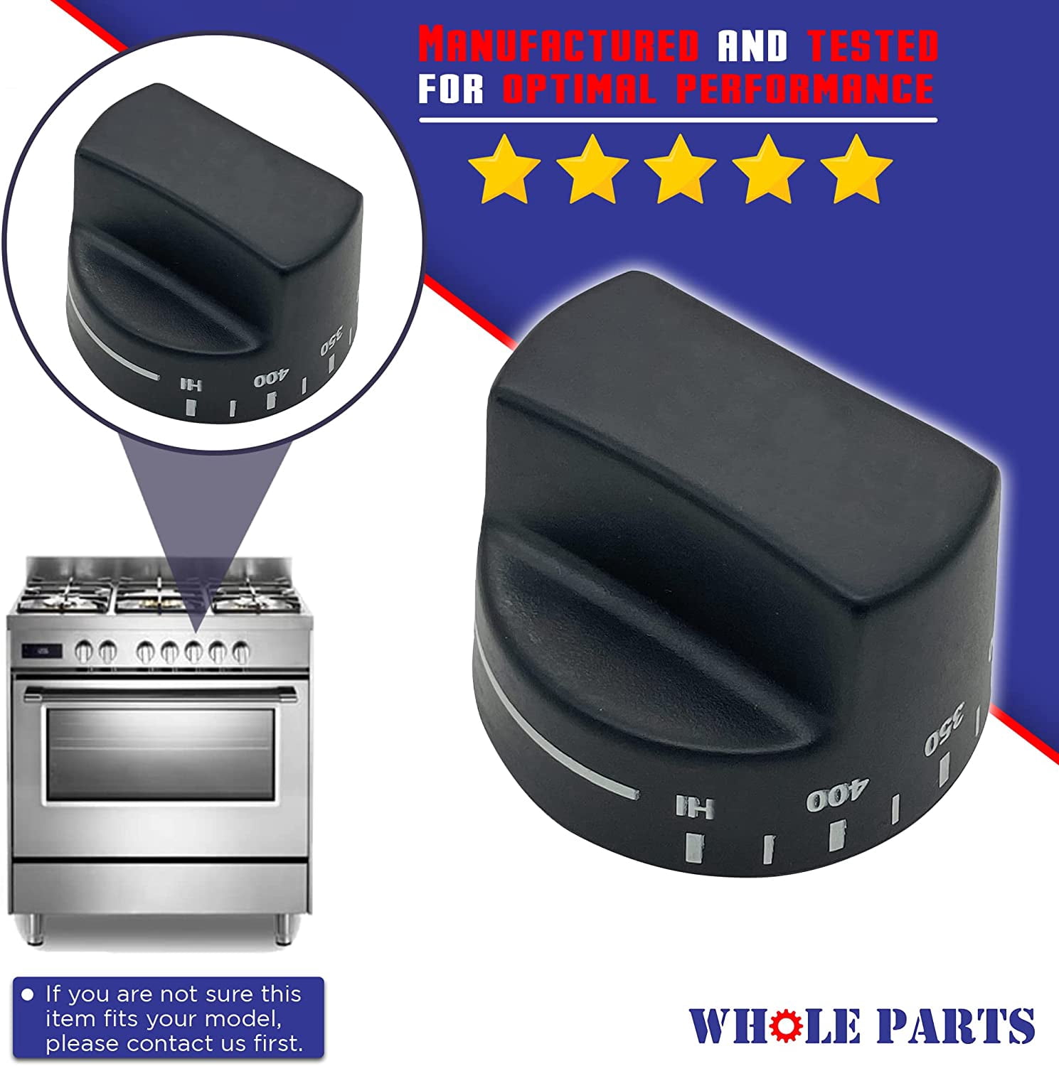 Whole Parts Griddle Knob (Black) Part # PB010103 - Replacement & Compatible With Some Viking Ranges