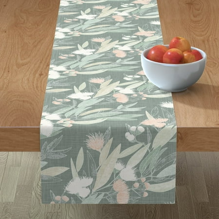 

Cotton Sateen Table Runner 90 - Australian Eucalyptus Neutral Floral Botanical Print Custom Table Linens by Spoonflower