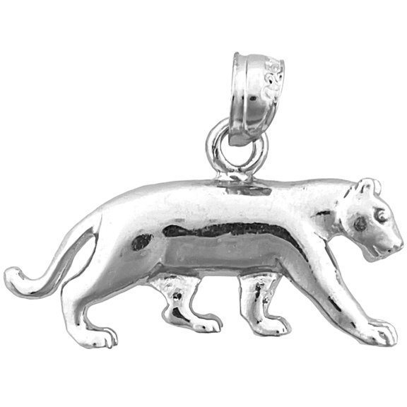 Rhodium Plated 925 Sterling Silver Mountain Lion Cougar Pendant