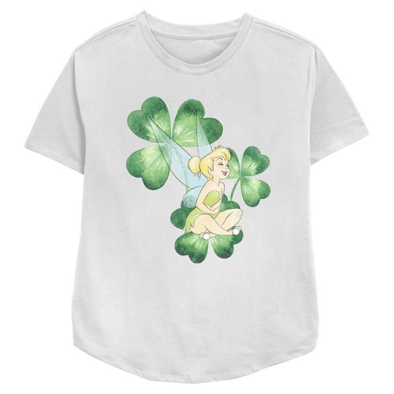 Women's Disney Peter Pan St. Patrick's Day Tinkerbell Shamrocks Distressed Graphic T-Shirt