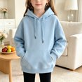 thumbnail image 2 of YDFCWXW Kids Solid Color Hoodie Pullover, Long Sleeve Hooded Sweatshirt Drawstring Kangaroo Pocket Athletic Hoodies for Boys Girls (Blue, 13-14 Years), 2 of 7
