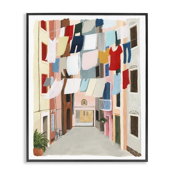 Stupell Industries Contemporary Laundry Clothesline Between Apartments Black Framed Giclee Art, 11 x 14, by Grace Popp