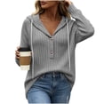 thumbnail image 3 of Women's Ribbed Hooded Sweater - Loose Buttoned Pullover Long Sleeve Sweatshirt - Lightweight Fall Daily Versatile Tops, 3 of 8