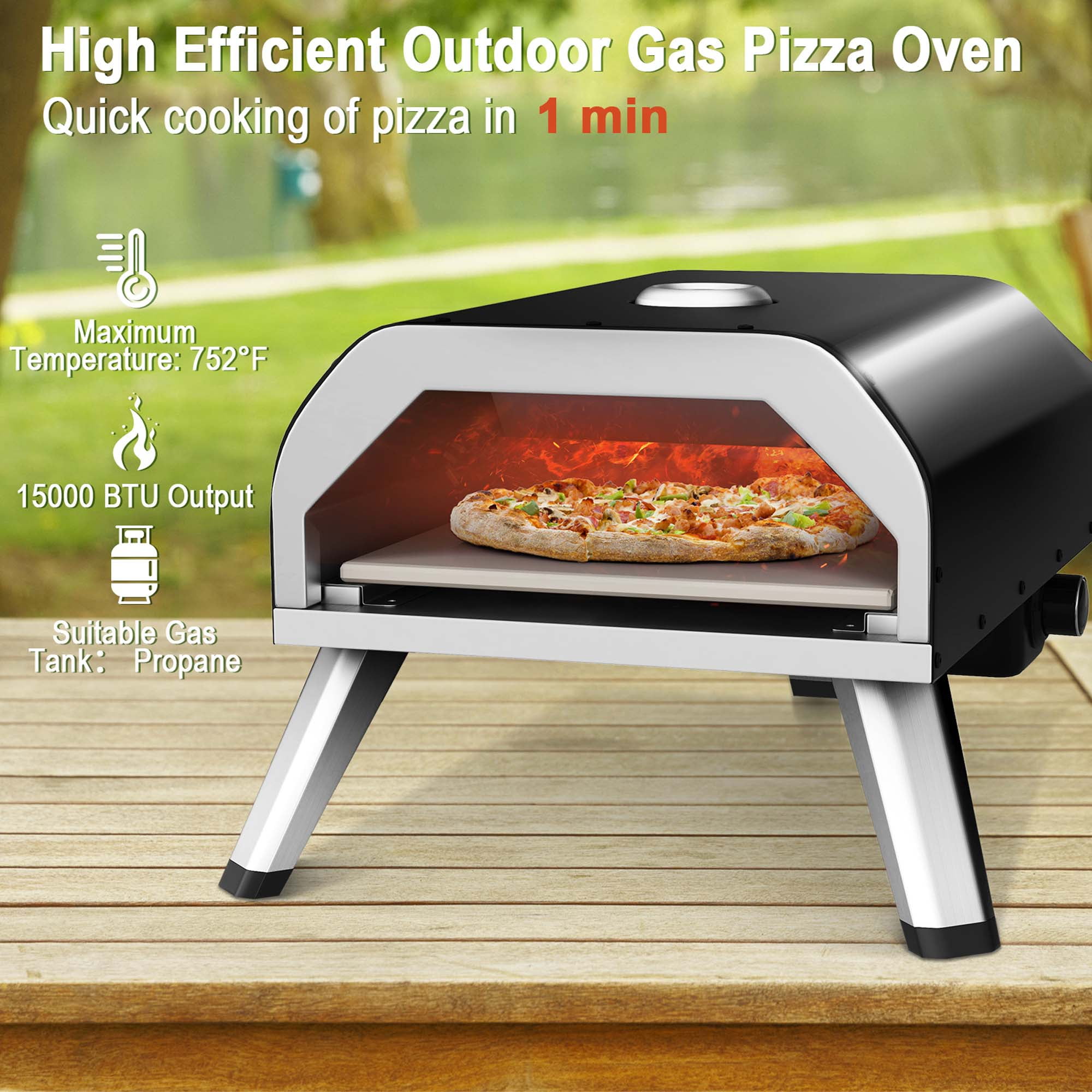 Portable Stainless Steel Outdoor Pizza Oven with 12 Inch Pizza Stone -  Costway