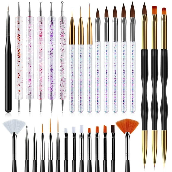 Saviland 31Pcs Nail Art Brushes Kit - Multifunctional Detail Nail Art Tools Kit with Thin Gel Polish Brushes, Acrylic Nail Brushes, Painting Dotting Liner Pen