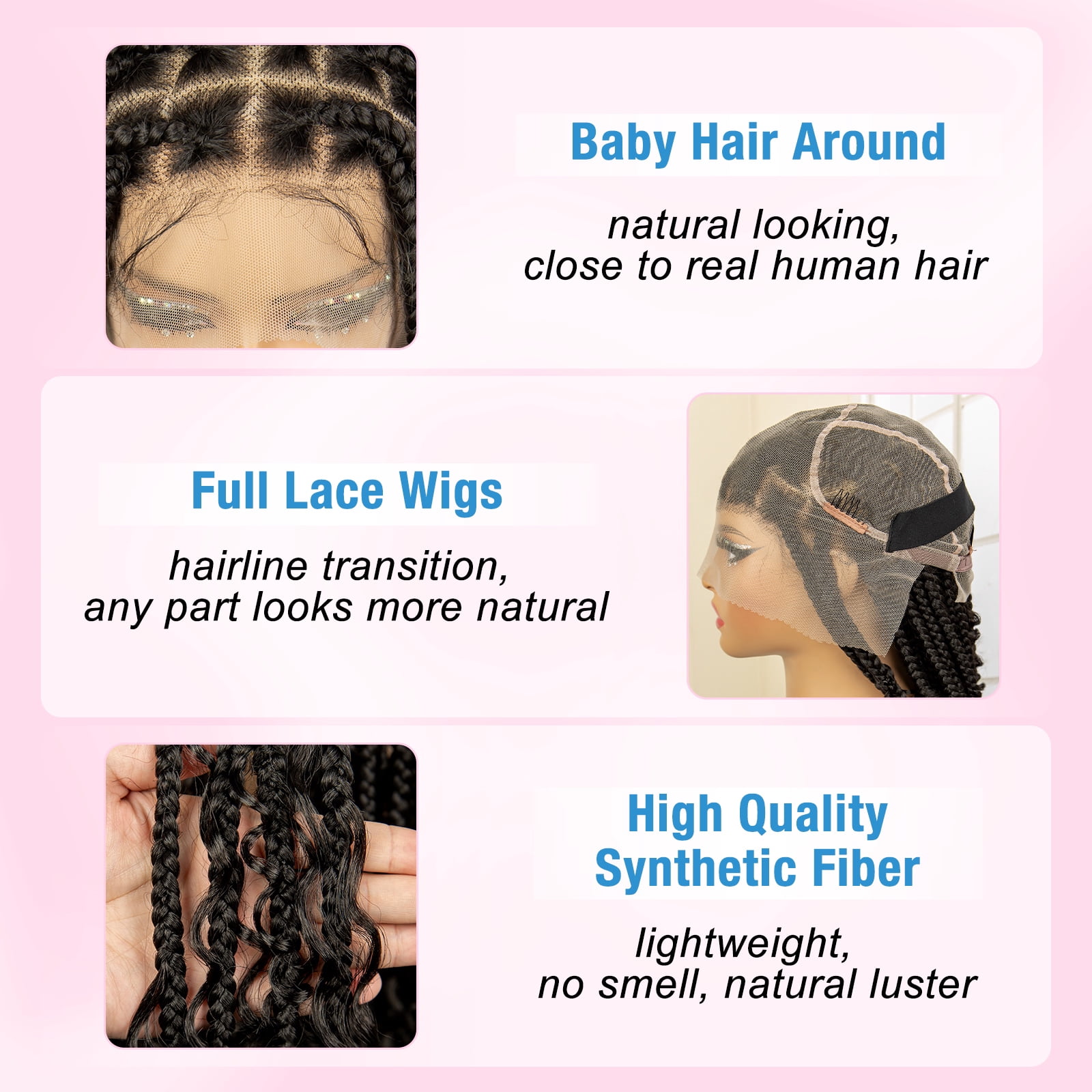 Full Lace Synthetic Boho Braided Wigs with Baby Hair Long Curly Hair Wig with Braids 36 Inches Lace Frontal Braiding Wig for Black Women