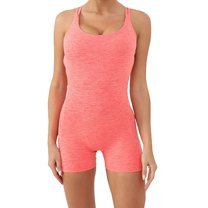 Spandex Bodysuit Romper for Women Shorts Workout Yoga Fitness Outfit Criss Cross Backless Sleeveless Jumpsuits (M, Orange)