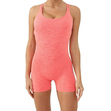 Workout Jumpsuits For Women Seamless Back Cross Yoga Jumpsuit One Piece Backless Workout Athletic Bodysuit Double Strap Sport Rompers