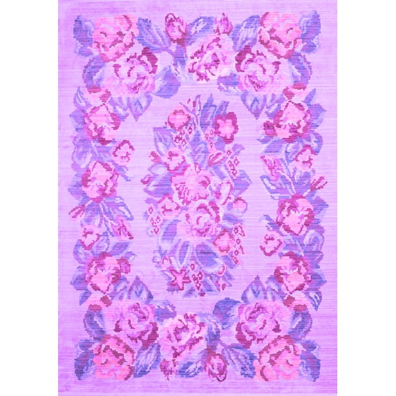 Ahgly Company Indoor Rectangle Medallion Purple French Area Rugs, 2' x 5'