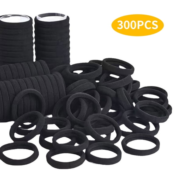 ZHUYING 300PCS Black Hair Ties for Women Girls, Seamless Thick Black Hair Band, Elastic Hair Ties No Damage Ponytail Holder Christmas Gift