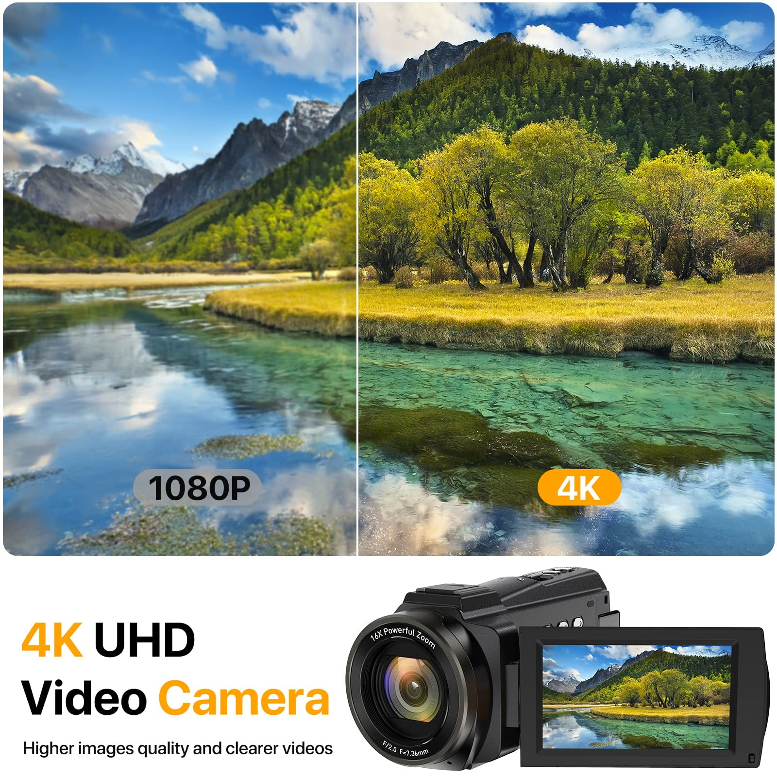 ACTITOP 5K HD Video Camera Camcorder 48MP Vlog Camera for Youtube with IR Night Vision WiFi 3.0'' Touch Screen