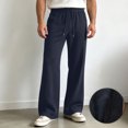 thumbnail image 2 of JIAYUE Men's Plaid Wide Leg Pants Soft Breathable Relaxed Fit Elastic Drawstring Waist Loose Fit Textured Casual Straight Trousers For Travel Beach Daily Walking, 2 of 5