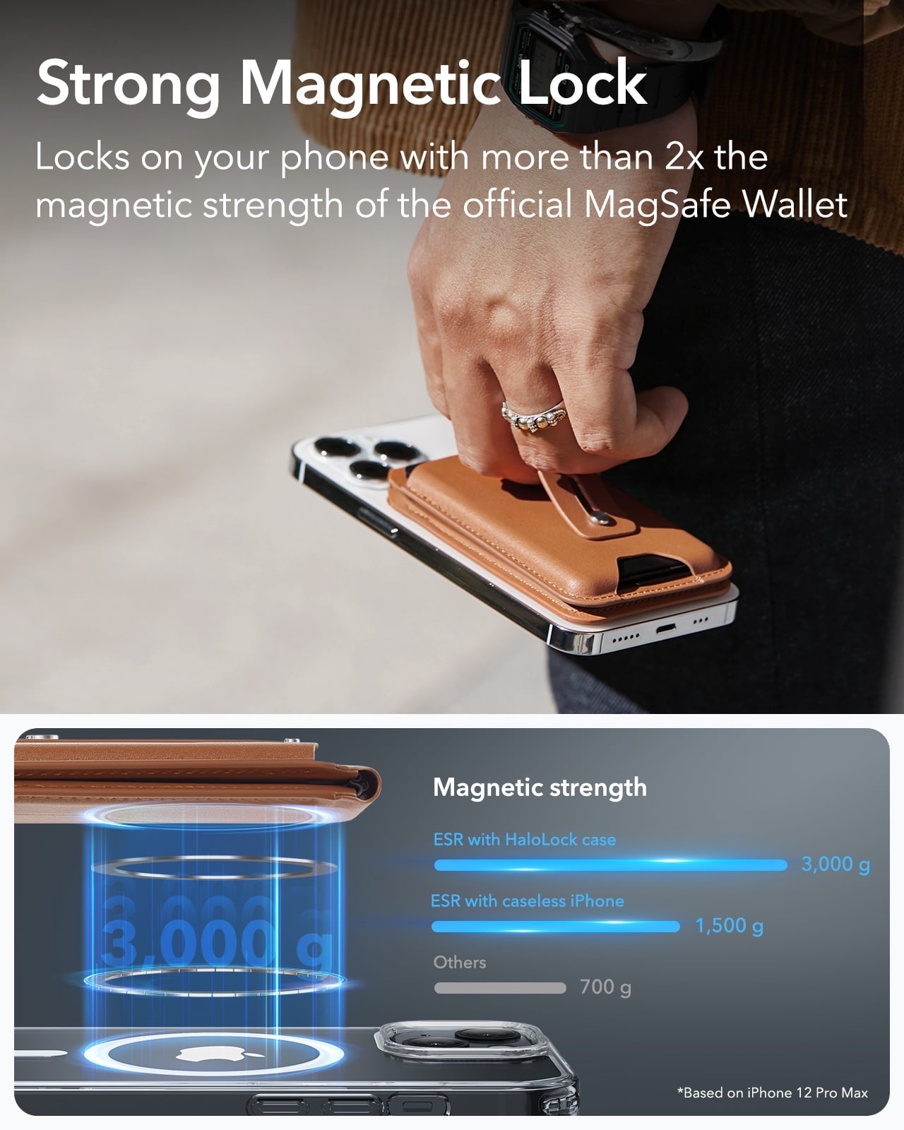 ESR Geo MagSafe Wallet with Find My | 5‑Card RFID‑Blocking Wallet & Adjustable Stand for iPhone 12‑17 Series | Brown