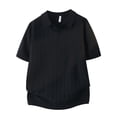 thumbnail image 4 of Men's Knit Ribbed Short Sleeve Collared Polo Shirt, Casual Open V-Neck Top, Breathable Slim Fit Knitwear for Smart Casual Style and Everyday Wear Black S, 4 of 4