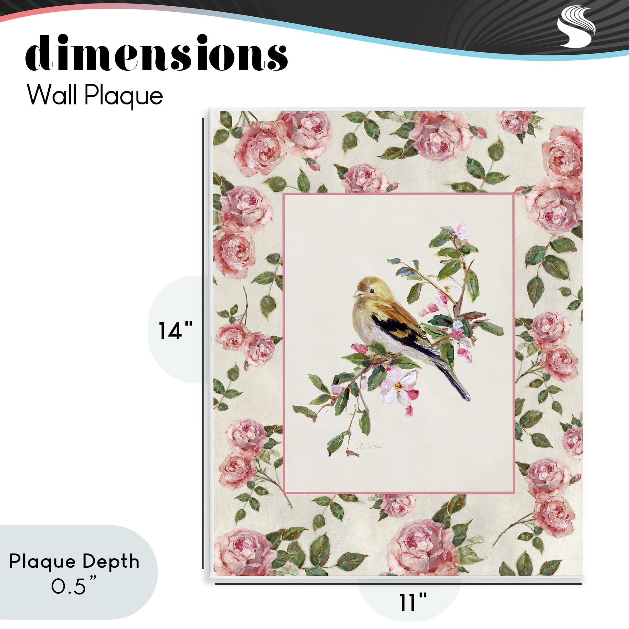 Stupell Industries Perched Bird with Dainty Roses Wall Plaque Art, design by Sally Swatland