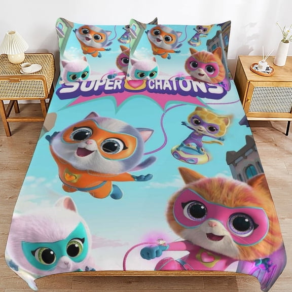 3 Piece Comfortable Bedding Set Super Kitties Duvet Cover Twin Bed with 2 Pillowcase 90"x90"
