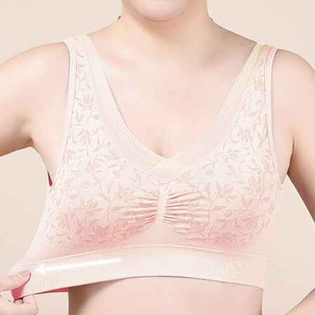 Chuancc Comfy Sports Bras For Women Lace Mesh Wireless Bras Push Up Bralette Seamless Plunge Bra Everyday Bra Breathable Bras For Women No Wire Bras for Women Full Coverage Bras Beige 4XL Clearance