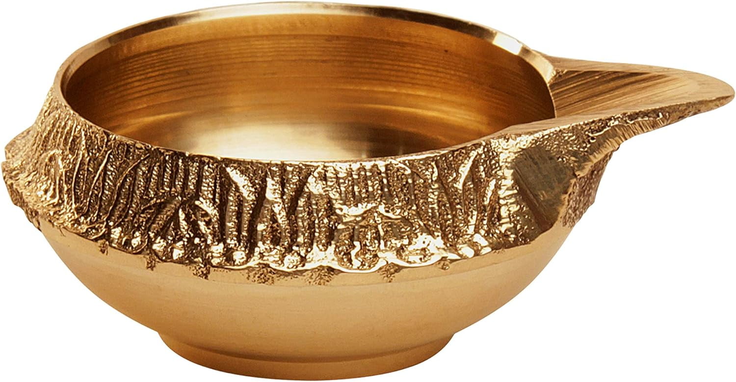 Avador Handmade Brass Indian Puja Oil Lamp, Golden Diya Lamp Engraved Design Diya for Diwali Pooja 2.5 Inch (20)