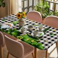 thumbnail image 3 of St. Patrick's Day Table Cloths for 6 Foot Rectangle Tables, Gnomes Gold Coin Shamrock Checkered Plaid Patio Waterproof Elastic Fitted Tablecloths, Washable Rectangular Table Cover for Camping, 3 of 8