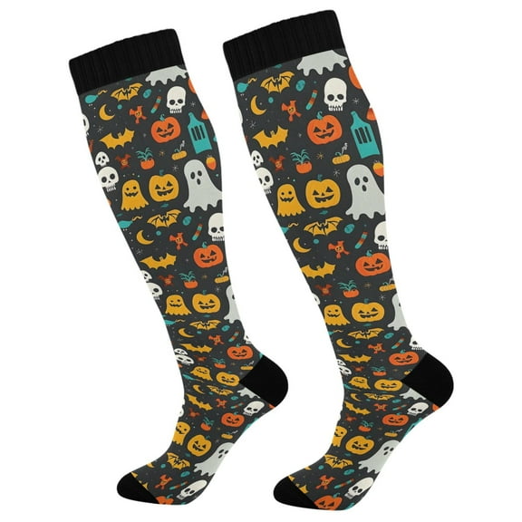 joogoo Pumpkins Ghost Bats Halloween Socks Women Men Knee High Sock