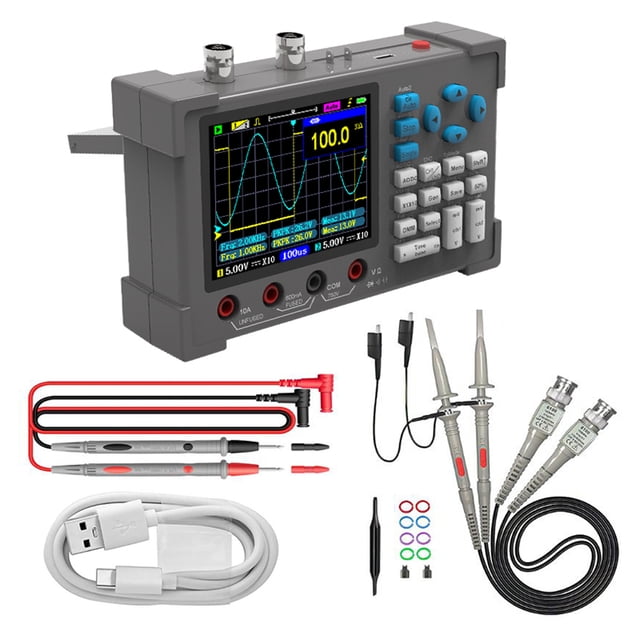 3in1 Oscilloscope Multimeter Signal Generator Machine 3.2inch IPS Display Oscope Meter Handheld Oscilloscope 120Mhz Bandwidth 250MSa/s Sampling Rate Dual Channel Oscillometer with Waveform S