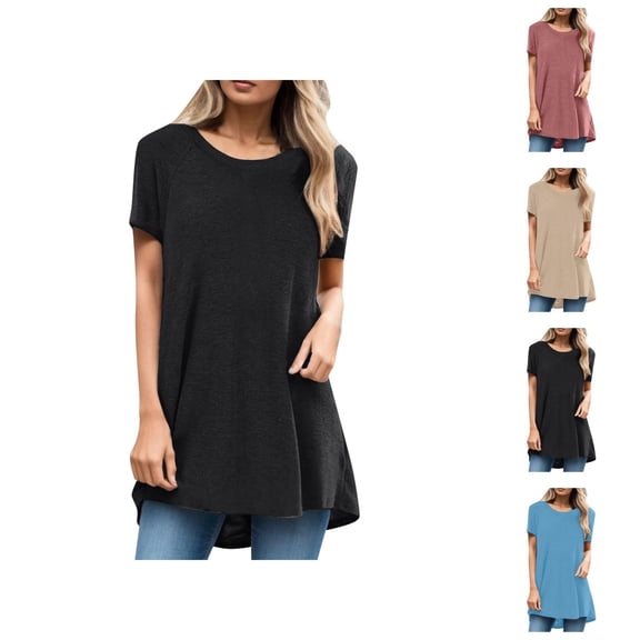 T Shirts for Women 2026 Summer Chiffon Lightweight Short Sleeve Crewneck Loose Casual Plain Tshirt Tunic Top