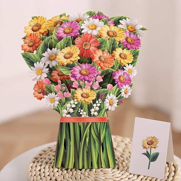 Get Well Soon Pop Up Cards, 3D Paper Flowers Bouquet Greeting Cards Sunflower Birthday Popup Cards Congratulations Gifts For Women Boss Best Friends Mother Parents Birthday Anniversary