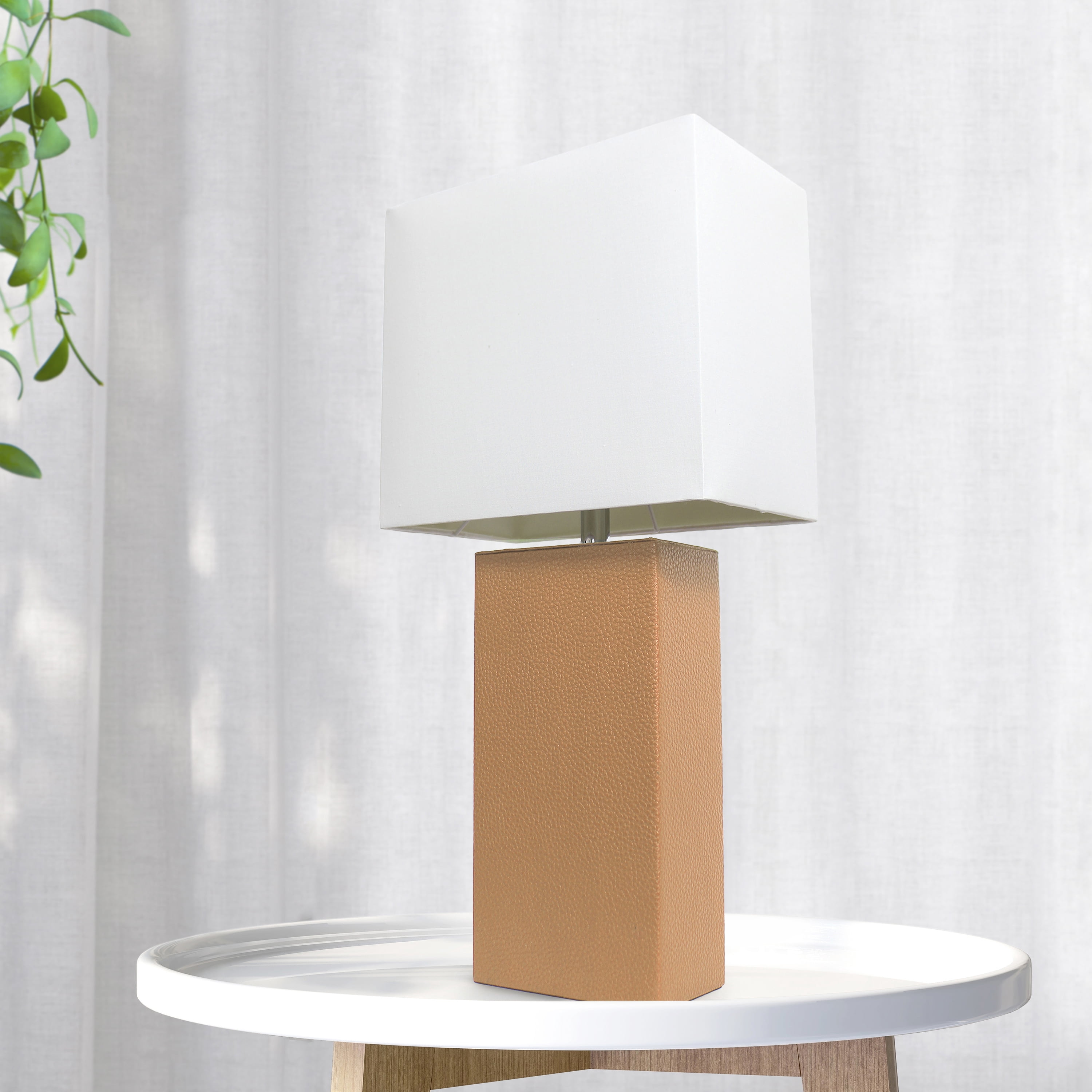 Lalia Home 21" Leather Modern Bedside Table Lamp with LED Bulb, Beige