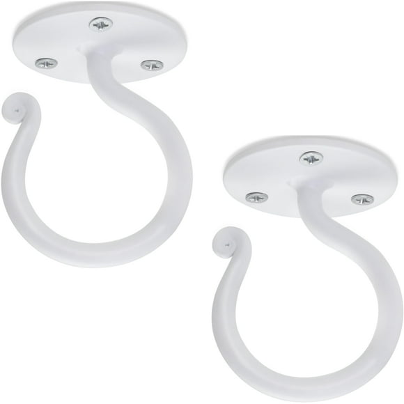 RTZEN Plant Hangers Outdoor or Indoor - Wrought Iron Metal Hanger Indoor Hook - Heavy Duty Wall Bracket Hooks for Hanging Plants Baskets Lanterns Wind Chimes - 2 Pack (Large White Ceiling Hooks)